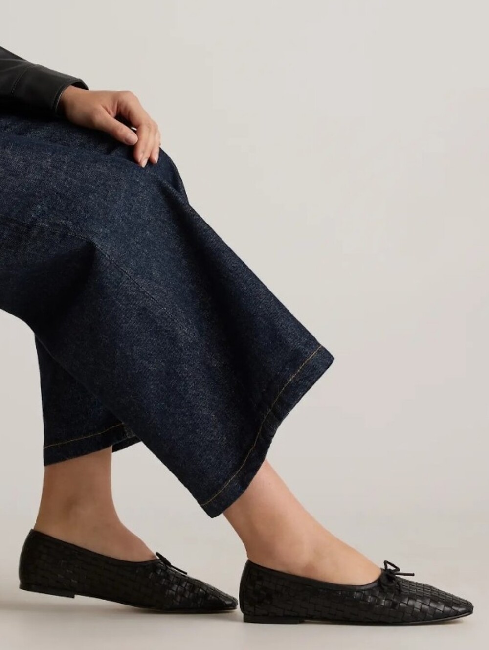 Quince Italian Leather Handwoven Square Toe Ballet Flat - black - Picture 5 of 15